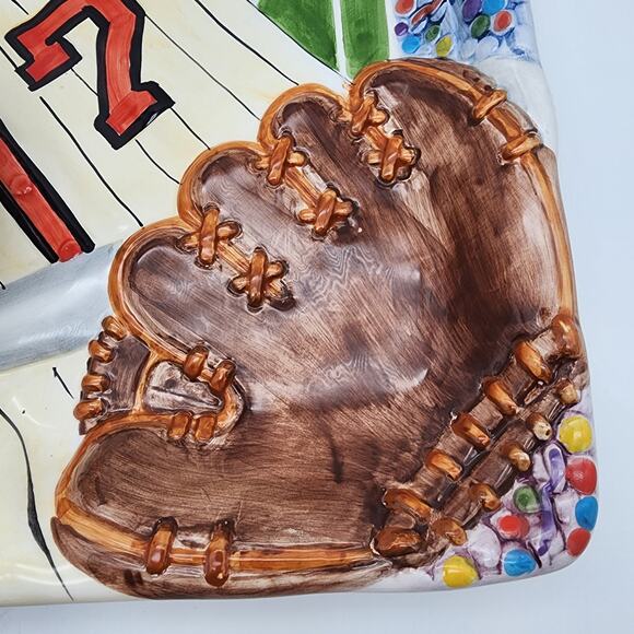 World Bazaars Baseball Theme Chips & Dip Ceramic Platter World Series 14x12 - Picture 2 of 9